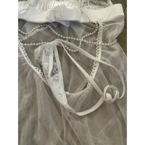 NWT Shirley Of Hollywood White Chemish Stretch Mesh Lingerie Size Large - Picture 7 of 8